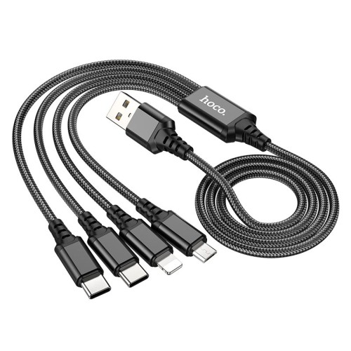 Кабель HOCO Combo 4-in-1 2Type-C+Lightning+Micro USB Super charging cable X76 |1M, 2A| black