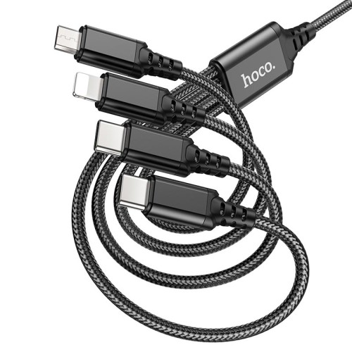 Кабель HOCO Combo 4-in-1 2Type-C+Lightning+Micro USB Super charging cable X76 |1M, 2A| black