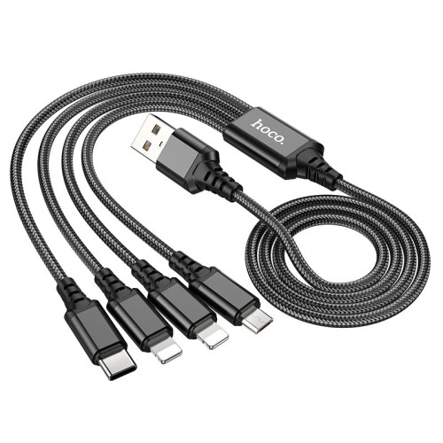 Кабель HOCO Combo 4-in-1 2Lightning+Type-C+Micro USB Super charging cable X76 |1M, 2A| black