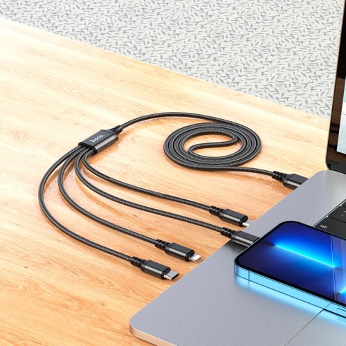 Кабель HOCO Combo 4-in-1 2Lightning+Type-C+Micro USB Super charging cable X76 |1M, 2A| black