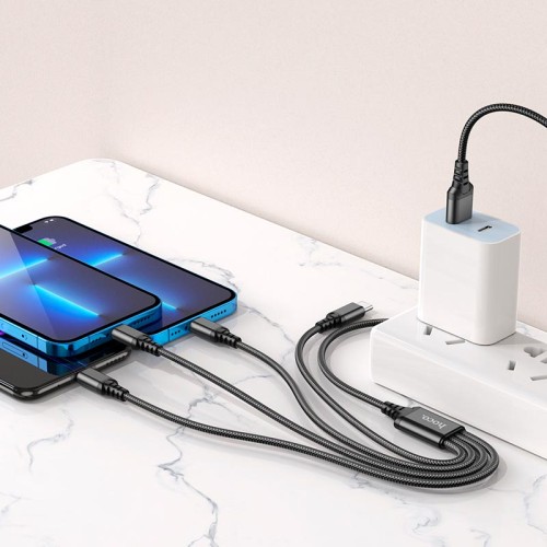 Кабель HOCO Combo 4-in-1 2Lightning+Type-C+Micro USB Super charging cable X76 |1M, 2A| black
