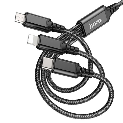 Кабель Combo HOCO Lightning/Type-C/Micro USB 3-in-1 Super charging cable X76 |1m, 2A| black