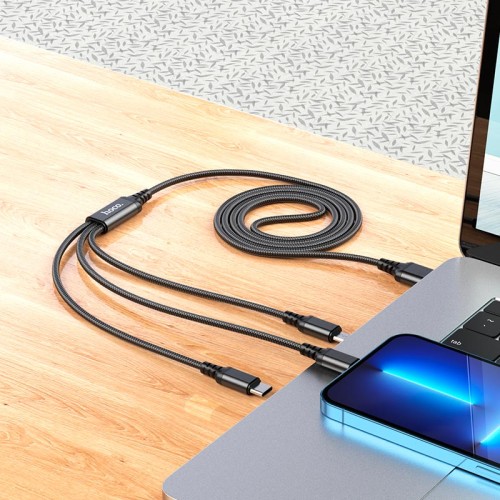 Кабель Combo HOCO Lightning/Type-C/Micro USB 3-in-1 Super charging cable X76 |1m, 2A| black