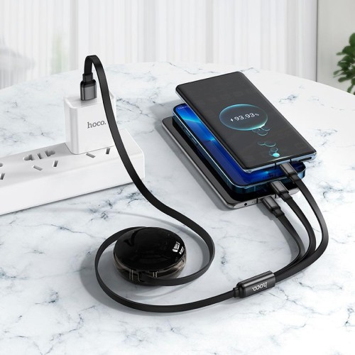 Кабель HOCO Combo Micro+lightning+Type-C Easy pull storage 3-in-1 X78 |1m, 2A| black
