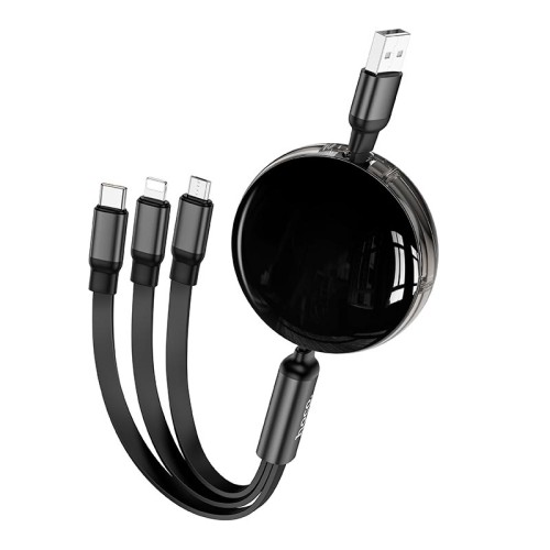 Кабель HOCO Combo Micro+lightning+Type-C Easy pull storage 3-in-1 X78 |1m, 2A| white