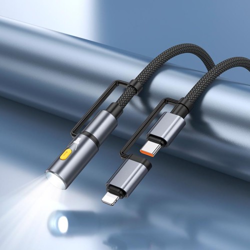 Кабель HOCO All-in-one charging data cable C/iP to C/LED light U138 |1.2m, PD27/60W| black