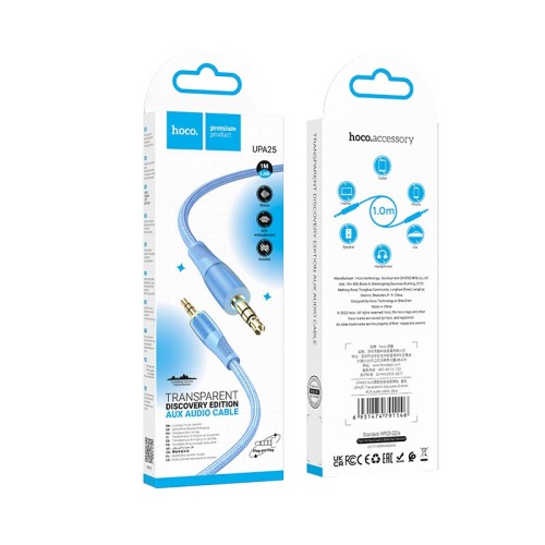 Кабель HOCO Transparent Discovery Edition AUX audio cable UPA25 |1M| black