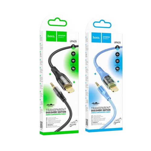 Кабель HOCO 3.5mm to lightning Transparent Discovery Edition Digital audio conversion cable UPA25 |1M| black