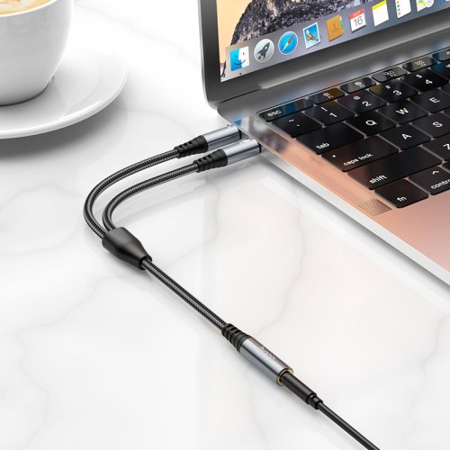 Кабель HOCO 2-in-1 3.5 headset audio adapter cable UPA21 (female to 2male) |0.25M| black