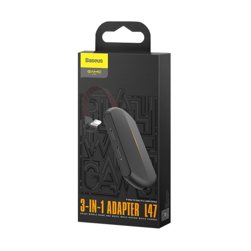 Перехідник BASEUS GAMO 3-in-1 Lightning Male to Dual lightning / 3.5 mm Female Adapter L47 black
