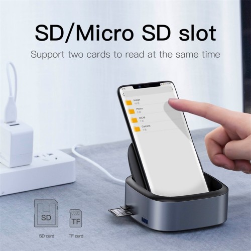 Док-станція BASEUS Mate Docking Type-C Mobile Phone Intelligent HUB Expanded Socket |8 Ports, PD 49W, SD/Micro SD, 3.5mm, 4KHD| (CAHUB-S0G) grey