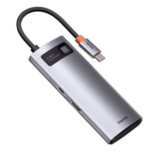 Hub адаптер BASEUS Type-C Metal Gleam Series 5-in-1 Multifunctional Docking Station |3USB, HDMI, Type-C, 100W PD| (CAHUB-CX0G) grey