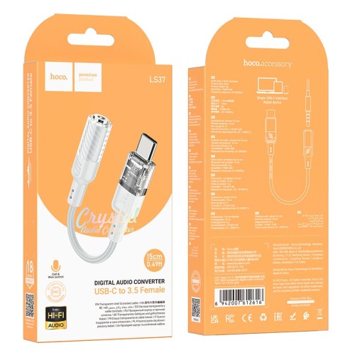 Перехідник HOCO Spirit transparent digital audio converter Type-C to 3.5mm LS37 |15cm, DAC| grey