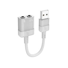 Перехідник HOCO Spirit 2-in-1 transparent external sound card for earphones USB to 3.5mm LS37 |15cm, DAC| grey
