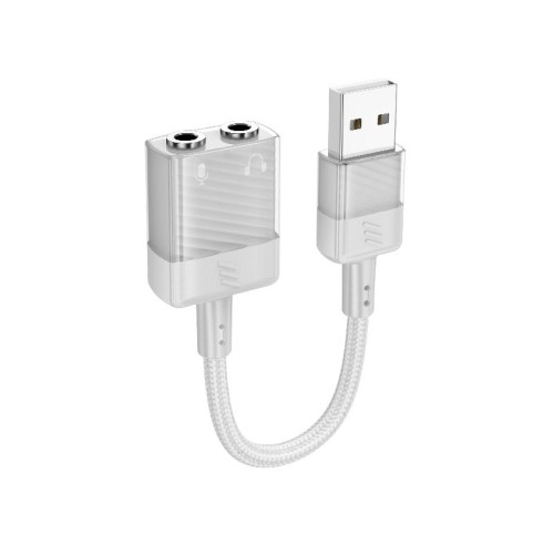 Перехідник HOCO Spirit 2-in-1 transparent external sound card for earphones USB to 3.5mm LS37 |15cm, DAC| grey