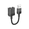 Перехідник HOCO Spirit 2-in-1 transparent external sound card for earphones USB to 3.5mm LS37 |15cm, DAC| grey