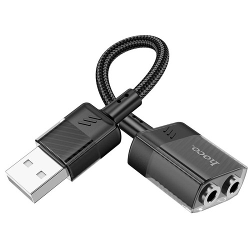 Перехідник HOCO Spirit 2-in-1 transparent external sound card for earphones USB to 3.5mm LS37 |15cm, DAC| grey