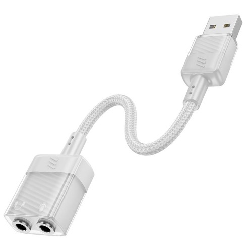Перехідник HOCO Spirit 2-in-1 transparent external sound card for earphones USB to 3.5mm LS37 |15cm, DAC| grey