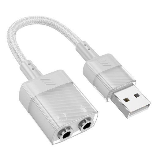 Перехідник HOCO Spirit 2-in-1 transparent external sound card for earphones USB to 3.5mm LS37 |15cm, DAC| grey