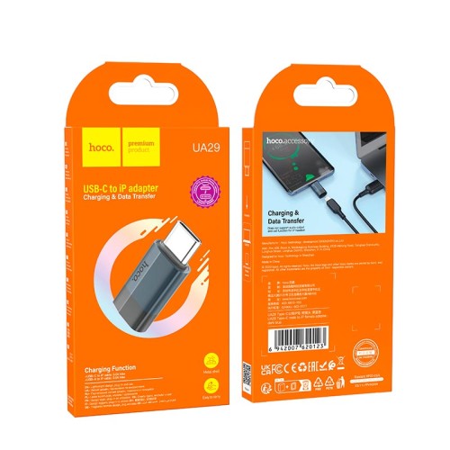 Перехідник HOCO Type-C male to iP female charging and data adapter UA29 |3A| black
