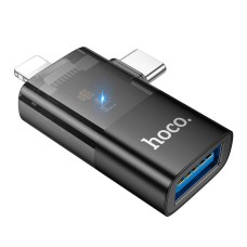 Перехідник HOCO iP male/C male to USB female OTG 2-in-1 transparent adapter UA36E |480Mbps, 2A| black