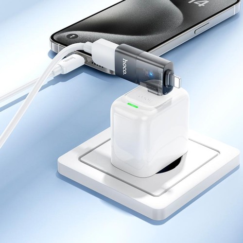 Перехідник HOCO iP male/C male to USB female OTG 2-in-1 transparent adapter UA36E |480Mbps, 2A| black