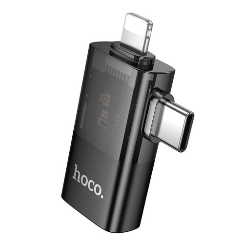 Перехідник HOCO iP male/C male to USB female OTG 2-in-1 transparent adapter UA36E |480Mbps, 2A| black