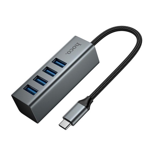 Перехідник HOCO 4-in-1 converter (Type-C to USB3.0*4) HB1C |0.2m, 5Gbps| metal-grey