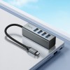 Перехідник HOCO 4-in-1 converter (Type-C to USB3.0*4) HB1C |0.2m, 5Gbps| metal-grey