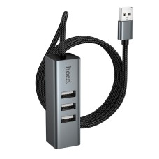 Перехідник HOCO 4-in-1 converter (USB to USB2.0*3+RJ45) HB1D |1m, 480Mbps| metal-grey