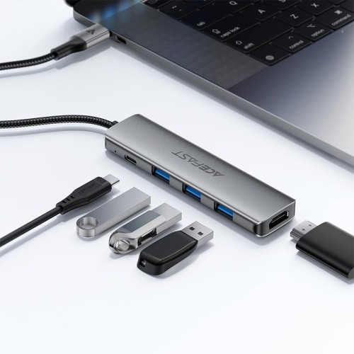 HUB адаптер ACEFAST USB-C 5-in-1 HUB docking station J16 |0.15m, 4K, PD90W, 5Gbps| grey