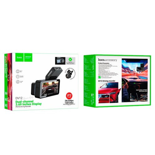 Відеорегістратор  HOCO driving recorder 2K display GPS (with rear camera) DV12 |25fps, 3.69", 2K, WiFi| grey