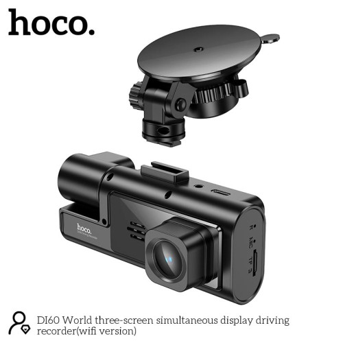 Відеорегістратор HOCO DI60 World three-screen simultaneous display driving recorder (wifi version) |720p front/480p rear/480p inner| black