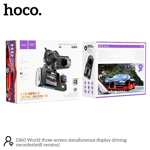 Відеорегістратор HOCO DI60 World three-screen simultaneous display driving recorder (wifi version) |720p front/480p rear/480p inner| black