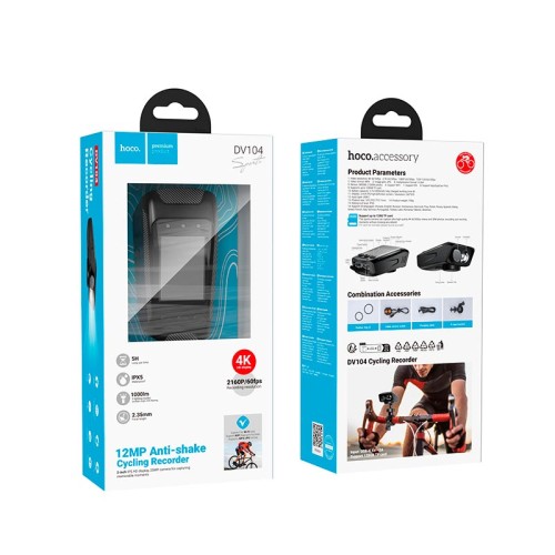 Экшн камера для велосипеда HOCO DV104 4K Anti-shake Riding recorder |2160p/60fps, 2" HD Display, 1000lmn Light, Wi-Fi, 5h| black