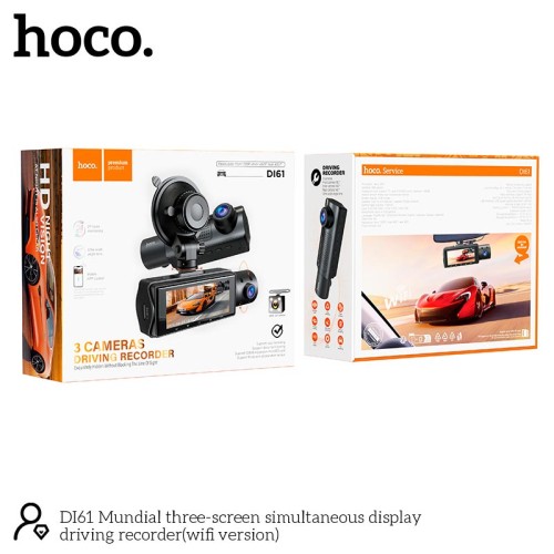 Відеореєстратор HOCO Mundial three-screen simultaneous display driving recorder DI61 (wifi version) |720p/480p+480p rear, 3.16"| black