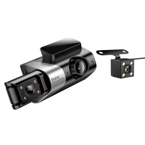 Відеореєстратор HOCO Triumph three-screen simultaneous display driving recorder DI64 (wifi version) |720p/480p+480p rear, 3"| black