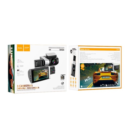 Відеореєстратор HOCO Triumph three-screen simultaneous display driving recorder DI64 (wifi version) |720p/480p+480p rear, 3"| black