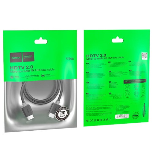 Кабель HOCO HDTV 2.0 male-to-male 4K HD US08 (1M) black