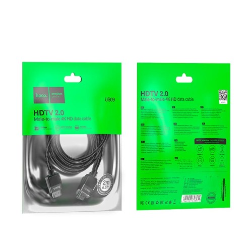 Кабель HOCO Cutting-edge HDTV 2.0 male-to-male 4K HD data cable US09 (L=2M) black