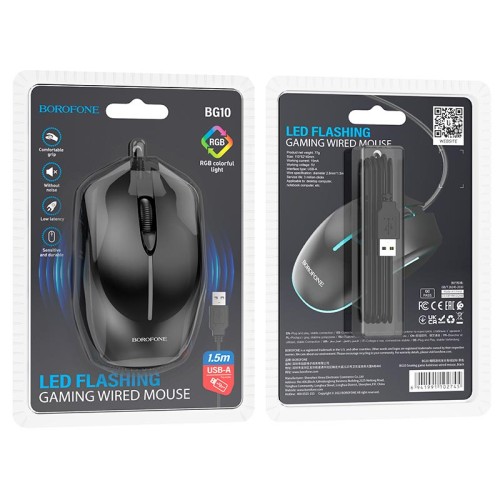 Миша Borofone Soaring game luminous wired mouse BG10 |1000dpi, 1.5m cord| black