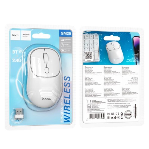 Миша HOCO Royal dual-mode business wireless mouse GM25 |BT5.2/2.4G, 800/1200/1600 DPI| white