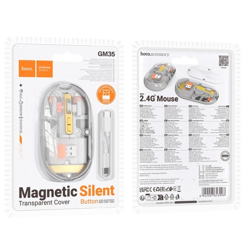 Миша HOCO General dual-mode silent wireless mouse GM35 (battery version) |2.4G+BT, 800-1200-1600DPI| Space gray