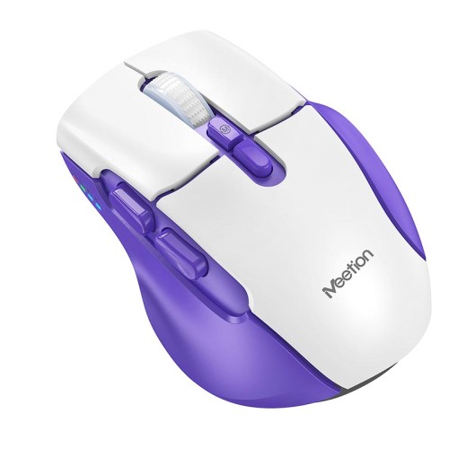 Миша MEETION 2.4G+Bluetooth wireless gaming mouse BTM001 |800-1200-1600-2400dpi, 7keys, 35/140h, Type-C Charging, RGB| white-purple