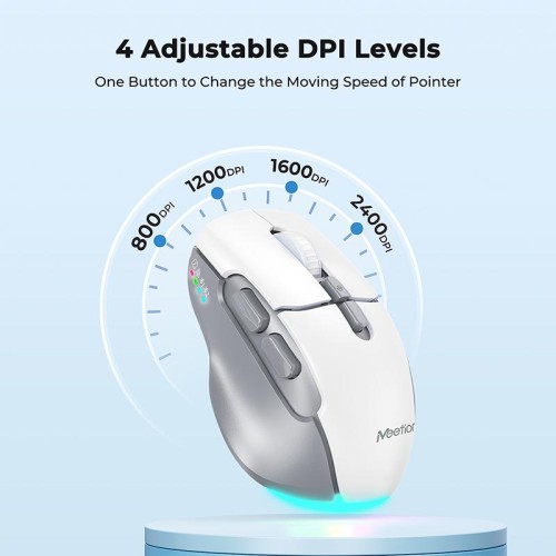 Миша MEETION 2.4G+Bluetooth wireless gaming mouse BTM001 |800-1200-1600-2400dpi, 7keys, 35/140h, Type-C Charging, RGB| white-purple