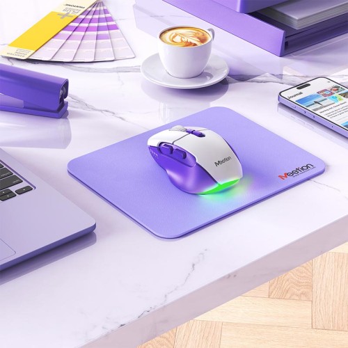 Миша MEETION 2.4G+Bluetooth wireless gaming mouse BTM001 |800-1200-1600-2400dpi, 7keys, 35/140h, Type-C Charging, RGB| white-purple