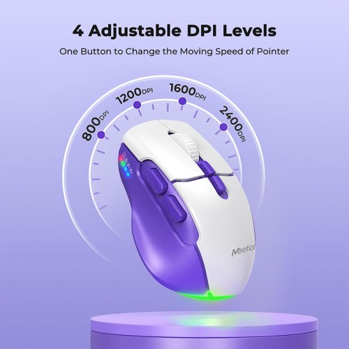 Миша MEETION 2.4G+Bluetooth wireless gaming mouse BTM001 |800-1200-1600-2400dpi, 7keys, 35/140h, Type-C Charging, RGB| white-grey