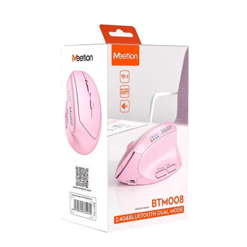 Миша MEETION 2.4G+Bluetooth Office Vertical Mouse BTM008 |800-1200-1600-2400dpi, 400h, Type-C charging| pink