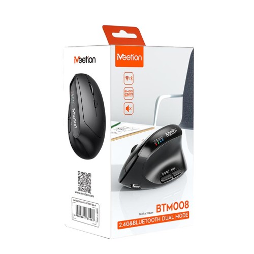 Миша MEETION 2.4G+Bluetooth Office Vertical Mouse BTM008 |800-1200-1600-2400dpi, 400h, Type-C charging| pink
