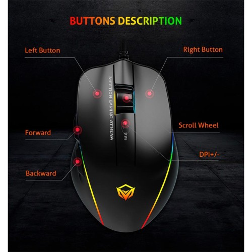 Миша MEETION RGB Circulation Backlit Gaming Mouse GM23_2023 |7 Keys, 12800dpi| black